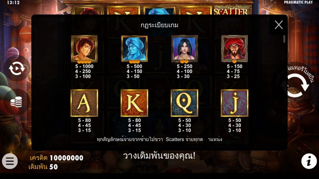 รีวิวเกมสล็อต PP : Aladdins Treasure สมบัติอลาดิน