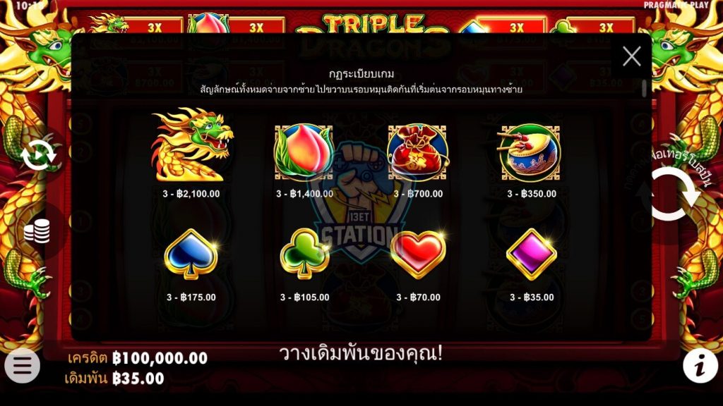 รีวิวเกมสล็อต PP : Triple Dragons มังกรกำลังสาม